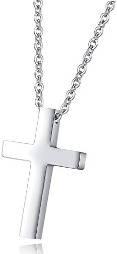 Kreuzanhänger aus Edelstahl Halskette Herren Damen Silber Kreuz Ketten für Männer Frauen 50cm (Silber)