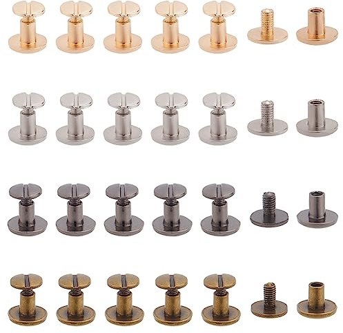 PandaHall 40 juegos de remaches de aleación de 4 colores de tornillo dorado con espiga de metal para artesanía en cuero, remaches para bolso de mano, zapatos de punk, rock, cuero, manualidades