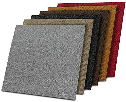 1 m² Teppichfliesen selbstliegend Lyon für Büro & Gewerbe - Fliesen Teppiche je 50x50 cm - robuster Teppichboden - Bodenfliesen mit rutschhemmendem Vinyl-Rücken (Braun, 4 Stück)