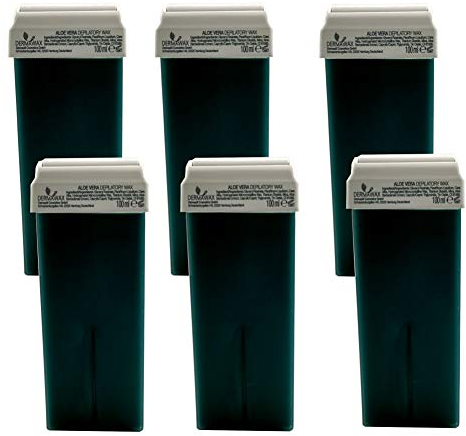 DERMAWAX Aloe Vera Wachspatronen 6x 100 ml Roll-On Wax Nachfüllset - Warmwachs für empfindliche Haut- ideal für Achseln Beine Rücken Arme & Brust – Cremige Konsistenz (600 ml, Aloe Vera)