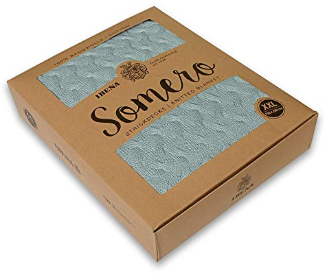 Ibena Somero Strickdecke 150x200 cm - 100% Baumwolle weich, warm & waschbar, Deko Strick Decke einfarbig Mint