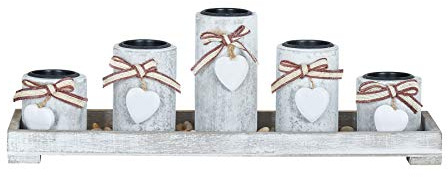 levandeo Teelichthalter Set Tablett 39x15x12cm Holz Shabby Chic Vintage Windlicht Deko Kerzenhalter Romantik Geschenk