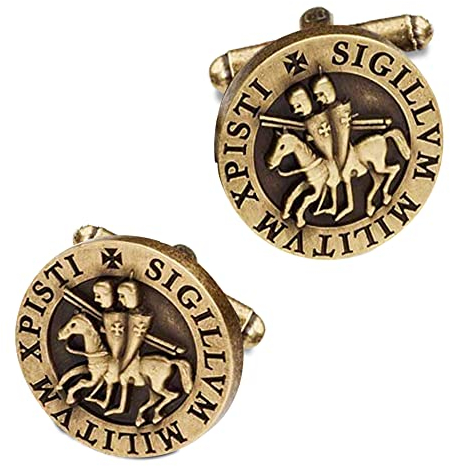 THE MASONIC COLLECTION Rustikale, runde Manschettenknöpfe aus Bronze mit Siegel der Tempelritter, antikes Design – bronzebeschichtet – ein nützliches Geschenk für Freimaurer