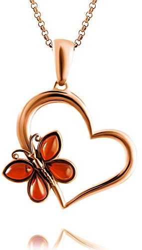 Pendentif cœur ambre argent sterling 925 plaqué or, pendentif en forme de cœur en argent 925 plaqué or, cadeau de Saint-Valentin, Ambre, Ambre