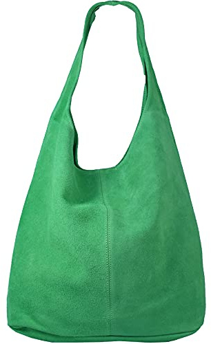 Freyday BT02 - Borsa da donna, in pelle scamosciata, borsetta a tracolla dall’effetto metallizzato, verde smeraldo, Grande