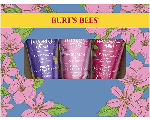 Burt's Bees Hand Cream Gift Set with Shea Butter, Lavender & Honey, Wild Rose & Berry and Watermelon & Mint, 3 Pack