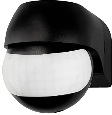 Ledvion - Motion Detector Black, Surface-mounted detector Whitetwilight sWhitech, Ceiling mounting, IP44, Light control 180°, Working range 12m, Built-in Light Sensor