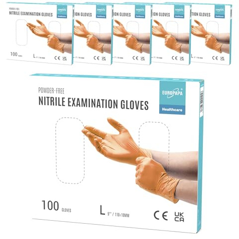 EUROPAPA® 500x Einweghandschuhe Nitrilhandschuhe puderfrei Untersuchungshandschuhe EN455 EN374 latexfrei Einmalhandschuhe Handschuhe in Gr. S, M, L & XL verfügbar (Orange, L)