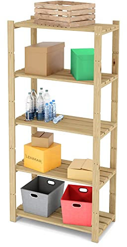 Lenmar Serie B Holzregal, Kiefer, Holz, Hellbeige, B-22 170 x 70 x 40 cm, 5 Böden, Bücherregal, Holzregal, Standregal, Wandregal, Regal mit 5 Böden, Büroregal, für Wohnzimmer, Lagerregal