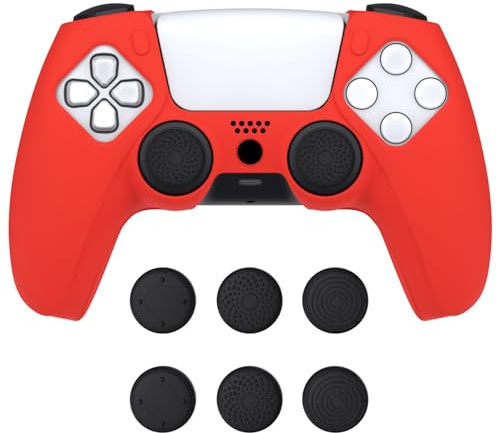 PlayVital Silikon Hülle für ps5, Dockable Schutzhülle mit Joystick-Kappen | Anti-Rutsch Case Skin, ergonomische Griffe, weiches Gummi, ladestationskompatibel, Pure Series,Passion Rot
