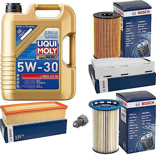 Inspektionspaket Wartungspaket Filterset mit 5 L Motoröl Longlife 3 5W-30, Ölfilter, Innenraumfilter, Luftfilter, Kraftstofffilter, Verschlussschraube