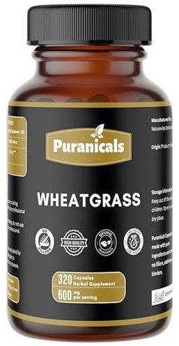 Puranicals Wheatgrass Premium 320 Capsules Non-GMO and Gluten Free | Herbal Supplement | 600 mg Per Serving | Made with 100% Herb Wheat Grass