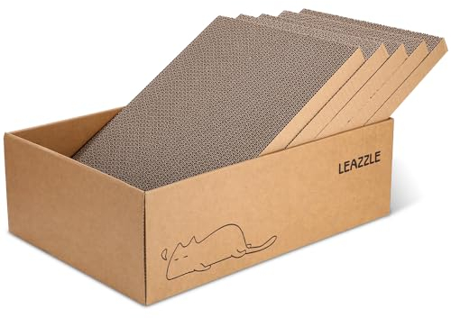 LEAZZLE Kratzbrett Katze, Katzenkratzbox mit 5 Kratzbrettern,Katzenmöbel mit hochwertiger Karton, Doppelseitige Kratzpappe für Katzen,Widerstandsfähig Katzen kratzmöbel, 43.5x29.5x14 cm