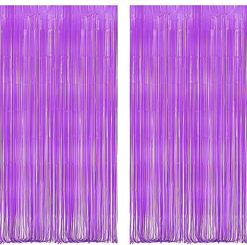 RAVESHINE 2 Stück Pastell Violett Lametta Vorhänge Party Dekoration – 1 x 2,5m Party Vorhang Hintergrund für Geburtstag Schmetterling Karneval Valentinstag Prinzessin Meerjungfrauen Party