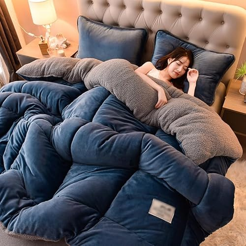 TUCVZVO Edredón Nórdico, Franela Y Borreguito, Invierno Colcha Cordero Cachemira Manta Edredón Cama 135/150,Cálida Y Suave, Transpirable Y Cálido.,Azul,150x200cm(2kg)