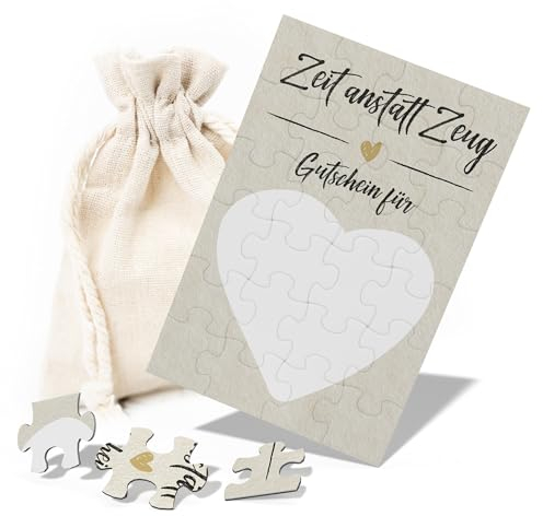 Creatastic - Gutschein Geburtstag Puzzle mit Säckchen, 24-teilig, kreative Geburtstagskarte mit Überraschungseffekt, Zeit statt Zeug Gutschein zum selber ausfüllen, Zeit schenken Puzzle Gutscheinkarte