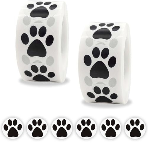 2 Rolle/1000 Stücke Hunde Pfoten Druck Aufkleber Bärentatze Etiketten Aufkleber Welpenpfoten Aufkleber Pet Gift Sticker Für Kinder Party Dekoration Umschlagsiegel Tiermodellierung Wandtattoo (Schwarz)