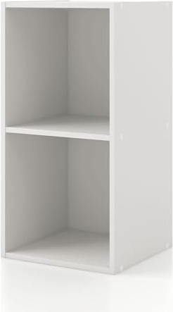 Homes: Inside + Out Apexa 2-Cube Storage Organizer Shelves, Stackable Wood Bookcase Fits Cubby Bins for Organization, Dorm Teen Room Decor & Home Office, White