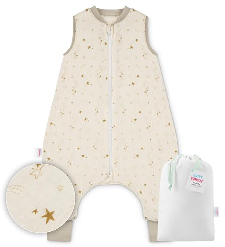Saco Dormir Bebe Invierno 2.5 Tog Muselina de Algodón - Saco de Dormir Bebe con Pies - Pijama Manta Bebe - Pijama Saco de Dormir Niños 1-4 Años Luna y Estrellas 1 Año 70cm