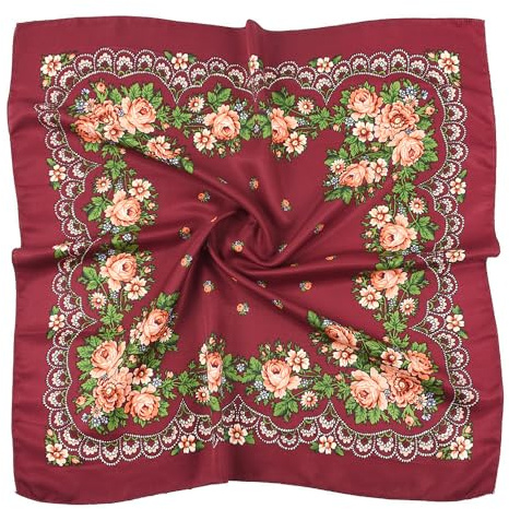 PETOSA Bufandas rusas cuadradas, pañuelos para la cabeza ucranianos, diademas musulmanas, hiyab tradicional, bandana, chales, envolturas, paño de tela, Bronce, 70 x 70cm