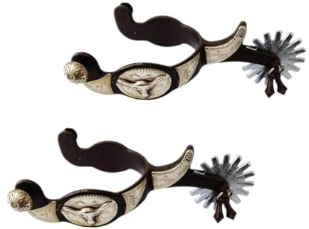 Sport Tent Antike Sporen-Set Western Geschnitzte Reitsporen mit Neusilbereinlage Westernsporen, EIN Paar Sporen für Reiten Training Cowboy Kostüm Ranger Karneval Fasching Silver
