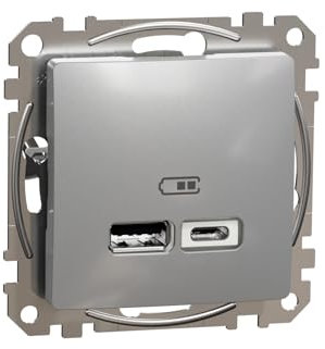 Sedna Design & Elements, Prise De Charge USB A C 2.4A, Argent Aluminium