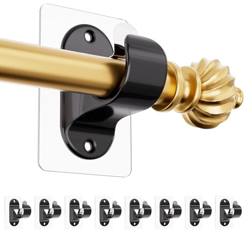 MUAKIOY Curtain Rod Holder Brackets No Drilling, (8 Pack) No Screw Black Self Adhesive Curtain Hooks, Heavy Duty Multipurpose Nail-Free Curtains Hangers for 0.5'' to 1.3'' Dia Poles