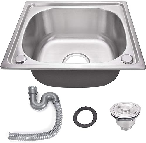 Kitchen Sink 42x37x18.5CM Single Bowl Sink Inset Steel Stainless Hand Drainer with Drain Fittings and Overflow for Utility Rooms Kitchens Bars Pubs