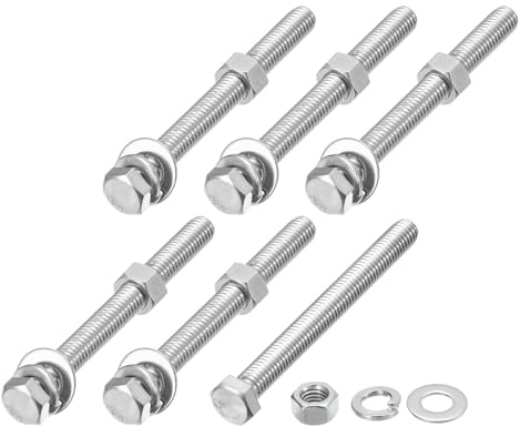 METALLIXITY Hex Head Screws Bolts, Nuts, Flat & Lock Washers Kits (3/8-16x4) 6 Set, Stainless Steel Fully Threaded Machine Screws Bolt Set - for Home Appliance Equipment
