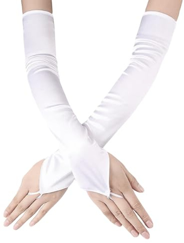 MAEXUS® Longues mitaines sans doigts pour femmes, gants de costume pour adultes, satin blanc pour robe de mariée