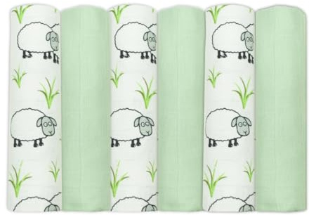 MuslinZ Confezione da 6 panni in mussola per bambini, grandi quadrati di mussola, pannolini riutilizzabili, 70 x 70 cm, 100% puro cotone biologico, assorbenti e traspiranti, multiuso, essenziali per