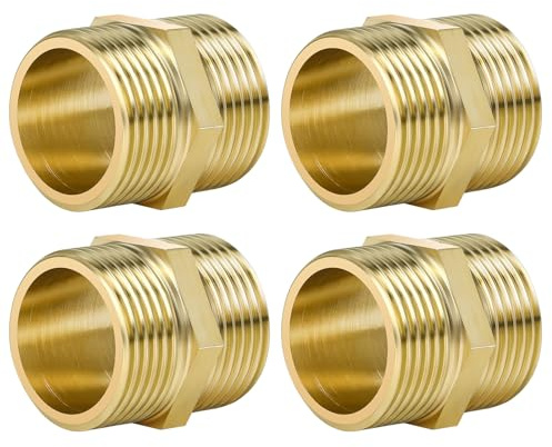 Aitsite Doppelnippel 1 Zoll Messing Außengewinde, Doppelnippel mit Sechskant, Robust und Rostfrei, Messing Gewindefitting Fittings für Trinkwasser Geeignet（4 Stück）