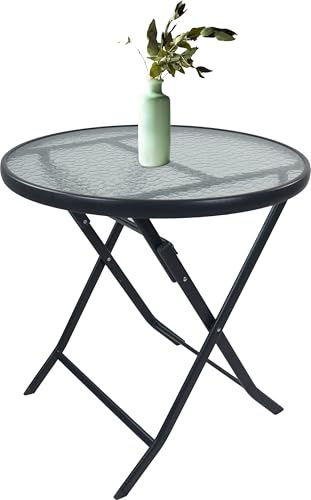 VCM Gartentisch 70x70x70 cm Klappbar Metallgestell Glasplatte | Klappbarer Tisch für gemütliche Stunden - auf der Terrasse - oder dem Balkon - für Gartenfreunde - platzsparend verstaubar