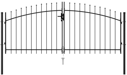 Somanki Fence Gate Double Door with Spike Top Steel 3x1.25 m Black, Garden Fencing, Fence Panels, Gates For Garden, Fencing For Dogs, Outdoor Gate - 146027