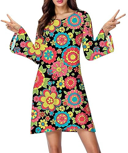 Abba Kostüm Damen,Hippie Kleidung Damen,70er Mode Damen,60er Jahre Outfit Karneval Faschingskostüme Mottoparty Disco Fever Kleidung Frauen Kleid FüR Karneval Motto Party Halloween Kostüm