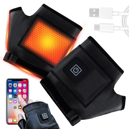 Wiederaufladbare beheizte fingerlose Handschuhe, halbe Finger, USB-Heizung, warme Handschuhe, Fäustlinge für Damen und Herren, Winter, Arbeit, Touchscreen, Outdoor-Sport (L)