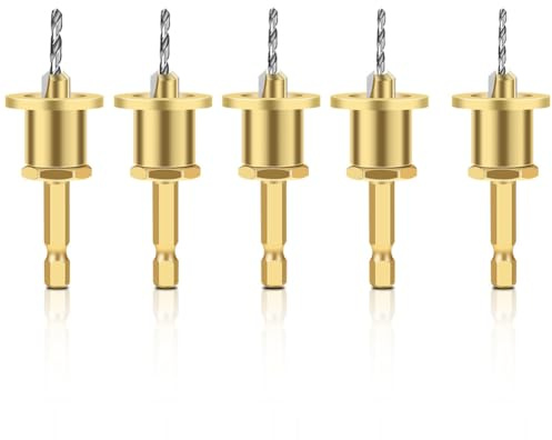 5PCS 1/4 Inch Hex Shank Adjustable Countersink Drill Bit Set for Woodworking, 2.8-4mm Cone Drill Counterbore Router Drill Bit with Stop Screw Hole Drilling Opening Cutting Tools