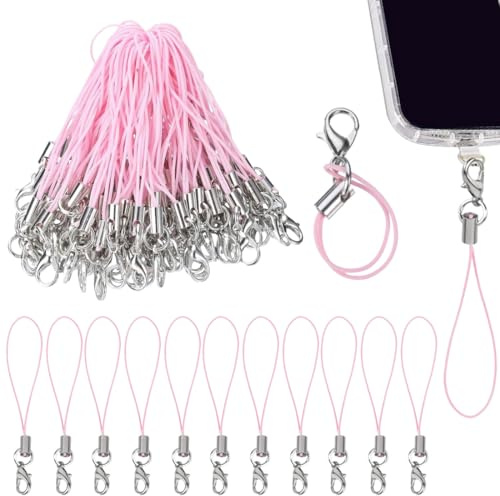 50 Stück Rosa Cordón para móvil para llaveros, lazos para móvil con mosquetón, correa de anilla para teléfono, cordón para móvil para colgantes, colgante para llave USB