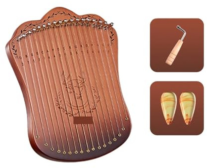 XPJYUA Lyre Harp 17-saitige Lyra-Harfe, tragbares Harfen-Saiten-Musikinstrument aus massivem Buchenholz mit Stimmschlüssel-Picks for Anfänger, Kinder und Erwachsene(Gradient Coffee)