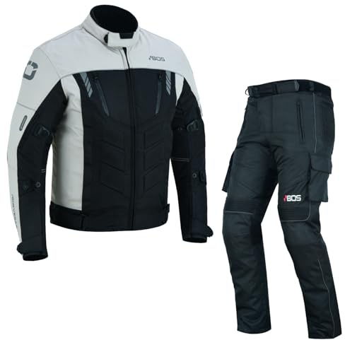 BOSmoto Motorradkombi Textil 2-teilig mit CE Protektoren – Motorradjacke und Motorradhose für Herren,Wasserdichte Motorradjacke mit Hose,Herren Motorradkombi Textil (GRAY, S)