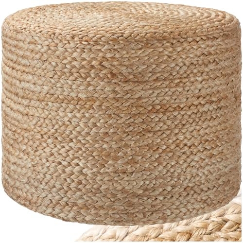 tectake® handgefertigter Jute Pouf Boho, Hocker rund, Room Decor Möbel, Bodenkissen, Sitzkissen Boden, Pouf Hocker, Polsterhocker, Sitzsack, Sitzhocker, Bodensitzkissen - Cylinder