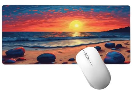Mauspad XXL 600x300x3mm, Mausepad Sonnenuntergang Schreibtischunterlage Großes Stein Mauspad mit Vernähten Kanten, Wasserdicht und Rutschfest, Abwaschbar Gaming Mausepad für Gaming,Büro,Zuhause H-452