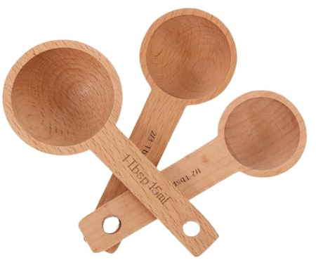 Cabilock Lot de 3 Cuillères en Bois Marron, Cuillère à Mesurer pour Café et Poudre de Lait, Style Vintage, Faciles à Nettoyer et Pratiques pour Servir