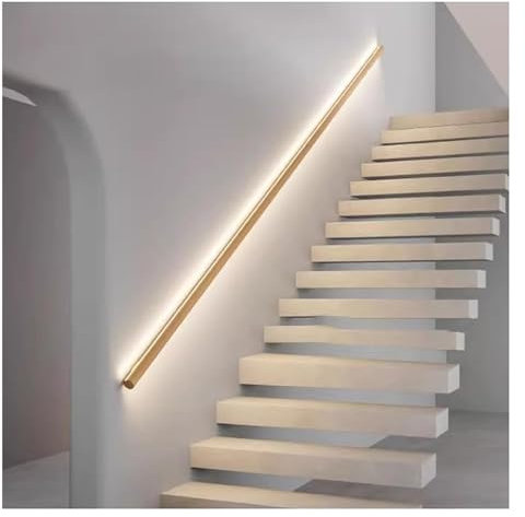 NXSLONE Treppengeländer,Wandhandlauf, LED Treppengeländer Wandmontage Treppenhandlauf Gegen Die Wand Einstiegshilfe Griff Villa Passage(Natural-Left,19.7/0.5m)