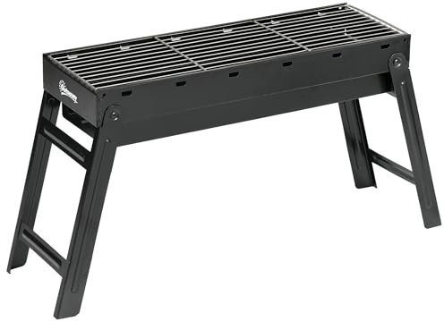 Outsunny Portable Charcoal Grill with Pull-Out Charcoal Basin, Folding Tabletop Barbecue, Compact Camping BBQ, Galvanised Metal, 73 x 20 x 35 cm, Black