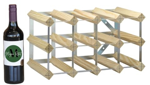 Metal & Wooden Wine Rack, 10-12 Bottle Shelf Capacity Home Bar Organiser