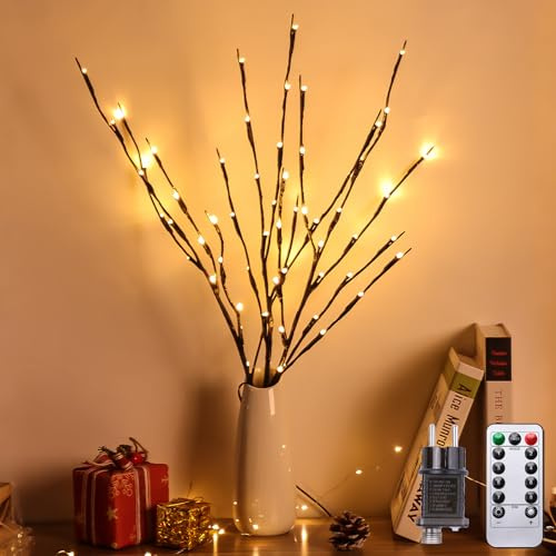 Kinamy Albero Led, Set di 3 Albero Luci Led Rami, 60 LED 8 Modalità di Luce con Spina, Rami Luminosi Natalizi, con Telecomando e Timer per Natalizie, Thanksgiving, Pasquali
