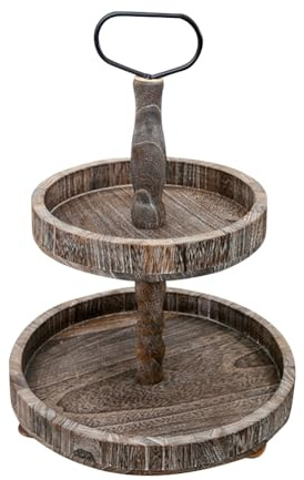 Obst Etagere 2 Etagen, Vintage Deko Tablett Holztablett Etagere, Landhausstil Deko tortenplatte Servierständer Servieretagere für Home Kaffeeecke Duschraum