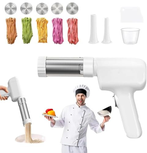 Summer Snow Idiyappam Maker, 2025 New Summer Snow Idiyappam Maker, Electric Pasta Maker with 5 Interchangeable Mold Plates, Handheld Portable Dough Press, Household Electric Kneading Machine