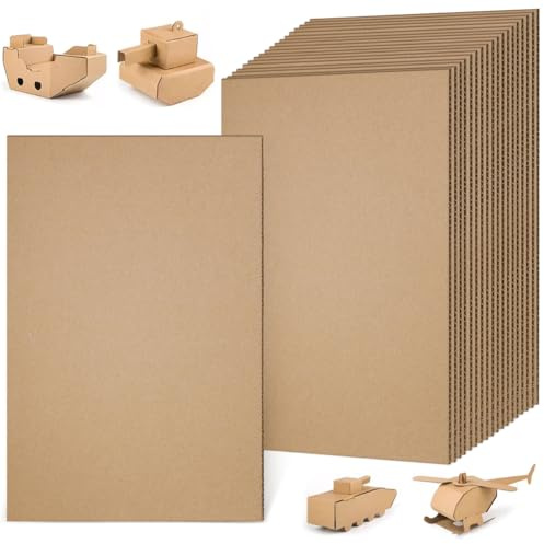 Zuxbolf 25 Fogli di Cartone Ondulato Spesso 2.6 mm,Cartoncino Ondulato da A4,Cartone Rettangolare per Bricolage, Cartoncino, Fogli per Pittura, Modellazione